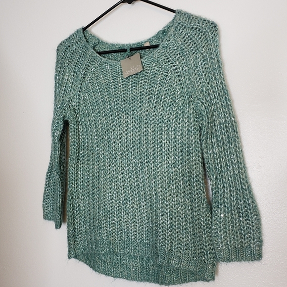 NEW Anthropologie Knitted & Knotted Hi Low Chunky Glitz Sweater Bohemian Spring - Picture 5 of 14